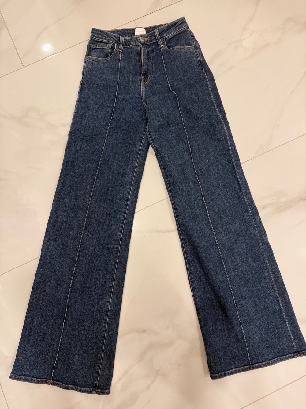 Johnathan Simkhai High-Rise Wide-Leg Jeans in Dark Blue with Front Seam Detail